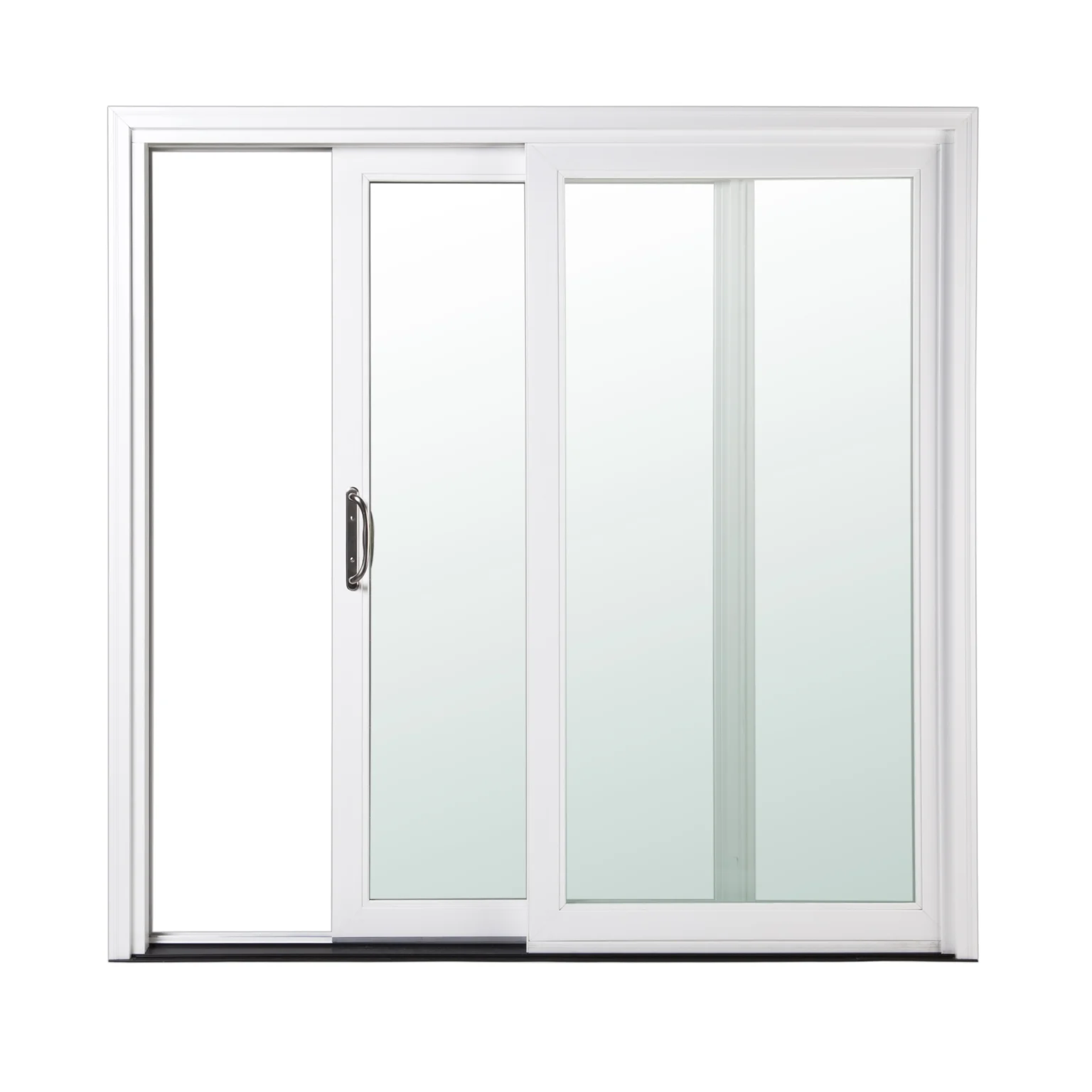 Commercial product photograph of a modern sliding window shot on a seamless white background.
